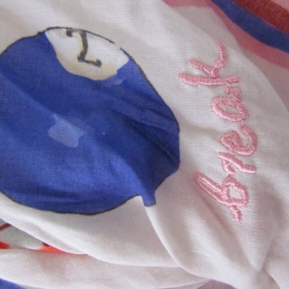 Maeve Printed Bandana Scarf 8 Balls Ivory & GIFT ANTHROPOLOGIE BARRETTES! - Picture 7 of 12